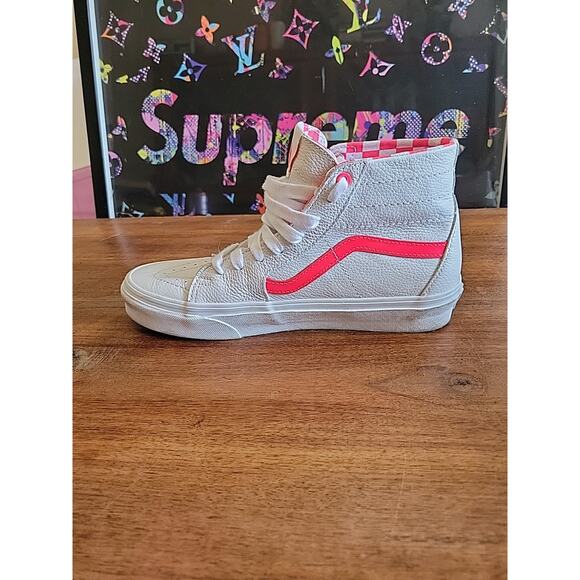 Vans Sk8-Hi Leather High Top White Pink Skateboard Sneaker Men Sz 7.5 Women Sz 9 - Picture 10 of 13